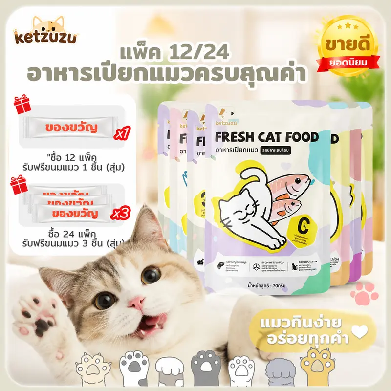 [12/24/48 ซอง] อาหารเปียกแมว บำรุงผิวหนัง รสแซลมอน สำหรับแมวทุกวัย สุขภาพดี