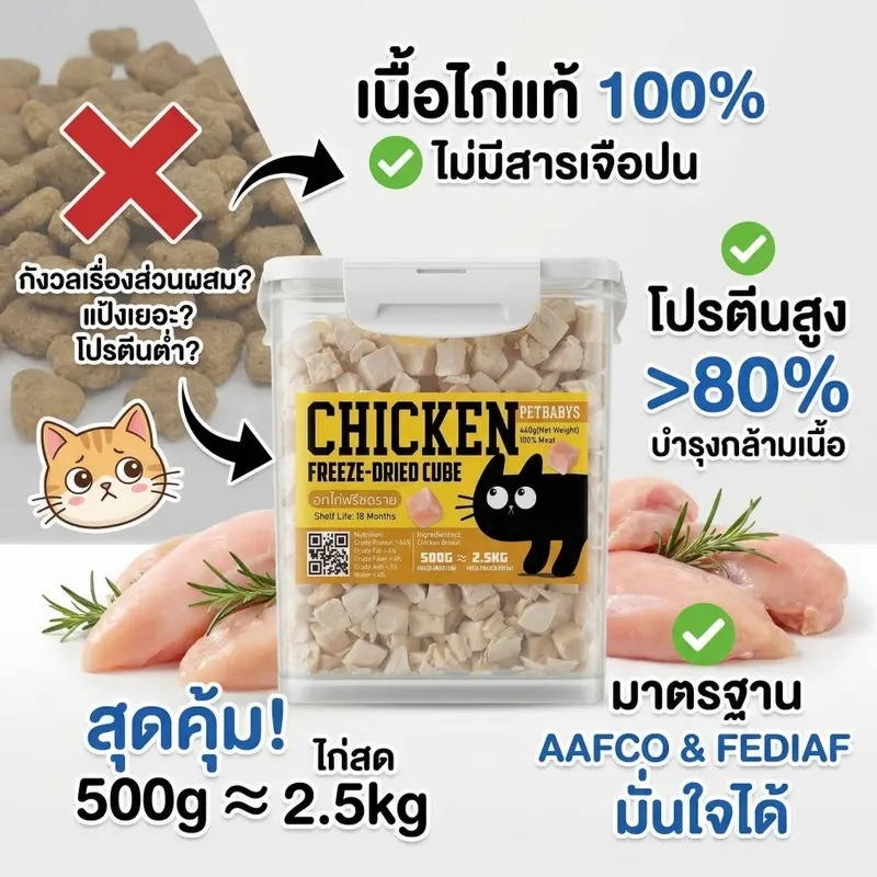 อกไก่ฟรีซดรายขนมฟรีซดราย2.5L ฟรีซดรายขนมแมวไก่ฟรีซดรายแมว 100%ฟู้ดเกรดขนมแมว ขนมแมวหมา - ภาพที่ 4