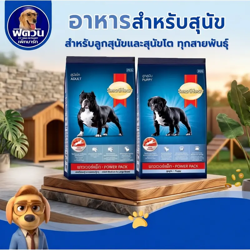 อาหารสุนัขสมาร์ทฮาร์ท พาวเวอร์แพค ขนาด 20 กิโลกรัม บำรุงขนและผิวหนัง สูตรลูกสุนัขและโตพันธุ์ใหญ่ อาหารสุนัขสมาร์ทฮาร์ท พาวเวอร์แพค ขนาด 20 กิโลกรัม บำรุงขนและผิวหนัง สูตรลูกสุนัขและโตพันธุ์ใหญ่