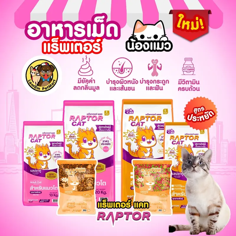 อาหารเม็ดแมว RAPTOR CAT เม็ดสีธรรมชาติ ไม่เติมเกลือ ลดกลิ่นมูล โปรตีน26% - ภาพที่ 6