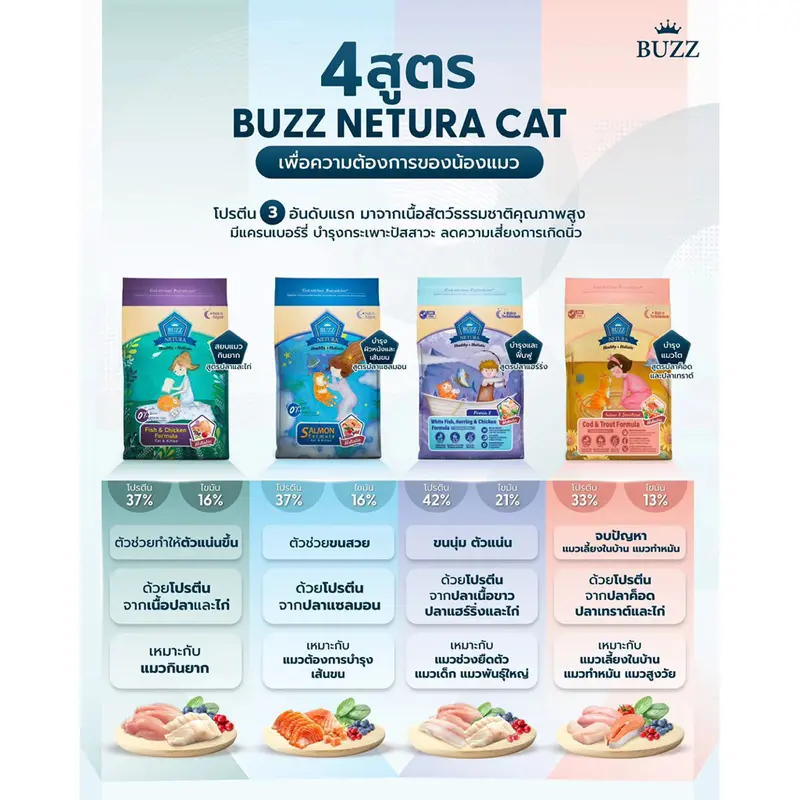 [ฟรี! 50 กรัม] Buzz Netura Holistic อาหารแมว 1 KG ตัวแน่น ปราศจากธัญพืช - ภาพที่ 3