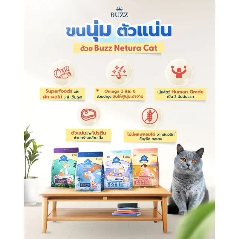 [ฟรี! 50 กรัม] Buzz Netura Holistic อาหารแมว 1 KG ตัวแน่น ปราศจากธัญพืช - ภาพที่ 5