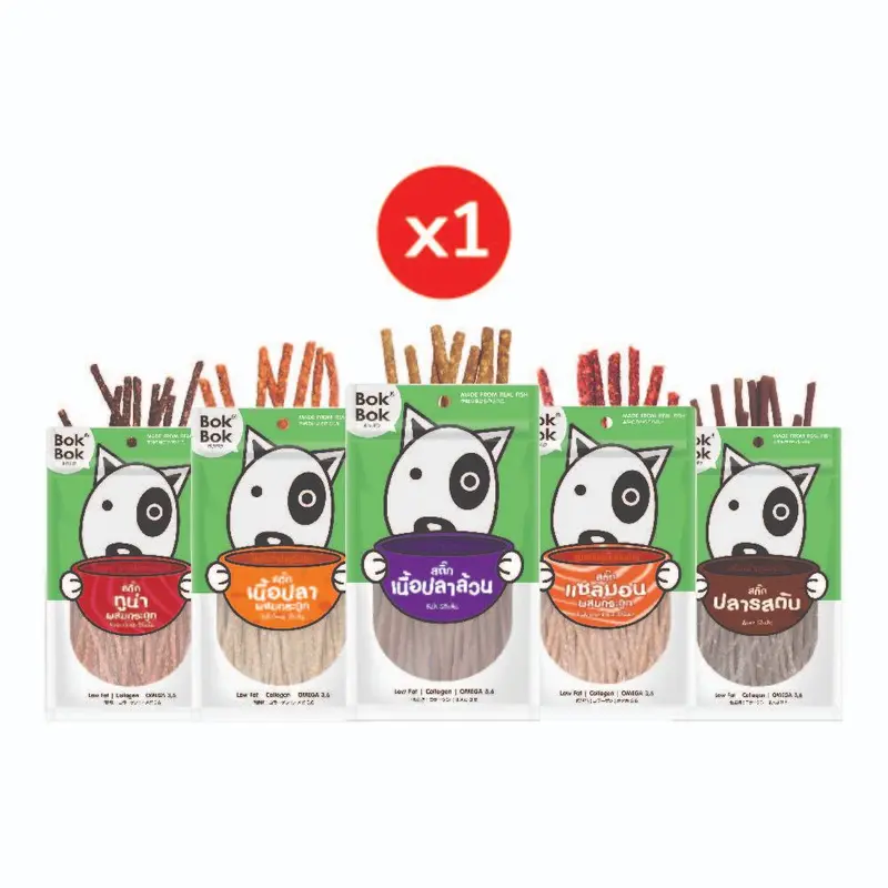 Bok Bok บ๊อกบ๊อก ขนมสัตว์เลี้ยง หมา ขนมหมา สติ๊กเนื้อปลา 50 กรัม 1 ซอง ไขมันต่ำ บำรุงขน ทำจากเนื้อปลา แพ้ไก่กินได้ - ภาพที่ 3