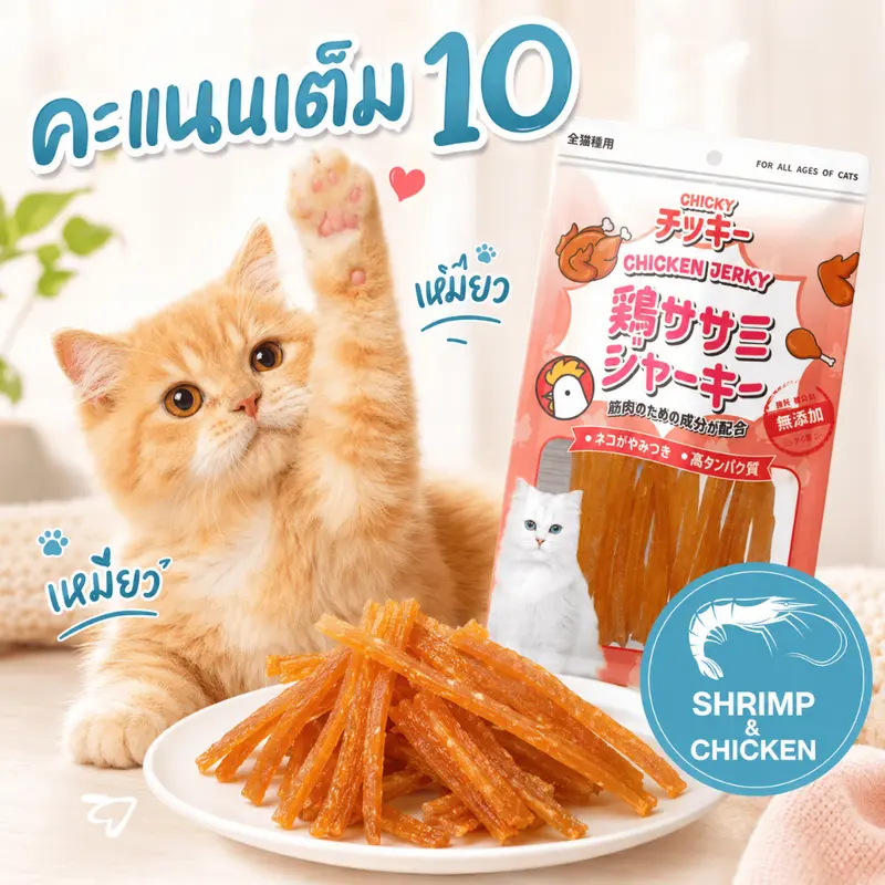 ขนมแมวChicky(ชิกกี้) ไม่เค็ม เนื้อสัตว์แท้100% Cat snacks 30-45 กรัม - ภาพที่ 5