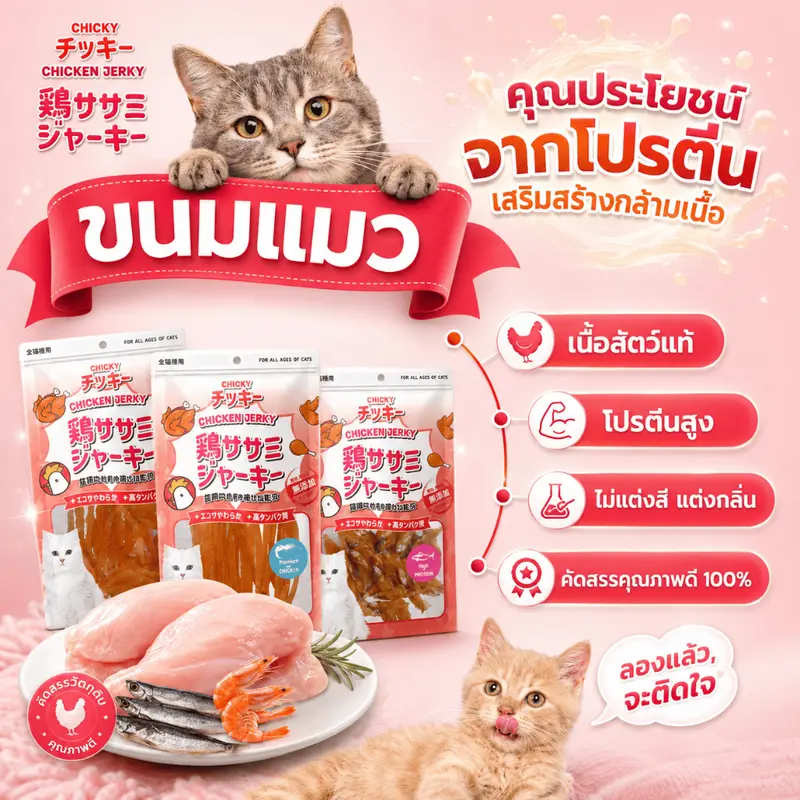 ขนมแมวChicky(ชิกกี้) ไม่เค็ม เนื้อสัตว์แท้100% Cat snacks 30-45 กรัม ขนมแมวChicky(ชิกกี้) ไม่เค็ม เนื้อสัตว์แท้100% Cat snacks 30-45 กรัม