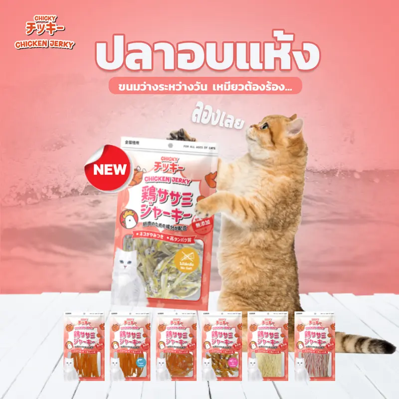 Chicky Chicken Jerky ขนมแมว โปรตีนสูง ไม่แต่งสี แต่งกลิ่น ขนาด 30-45 กรัม - ภาพที่ 3