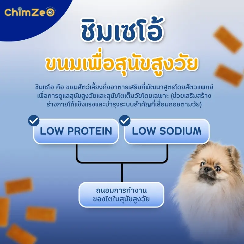 ChimZeO Healthy Senior ขนมเนื้อเป็ดแท้ บำรุงครบ 4 ระบบสำคัญ เพื่อสุนัขสูงวัย อร่อย เคี้ยวง่าย (60g) ChimZeO Healthy Senior ขนมเนื้อเป็ดแท้ บำรุงครบ 4 ระบบสำคัญ เพื่อสุนัขสูงวัย อร่อย เคี้ยวง่าย (60g)
