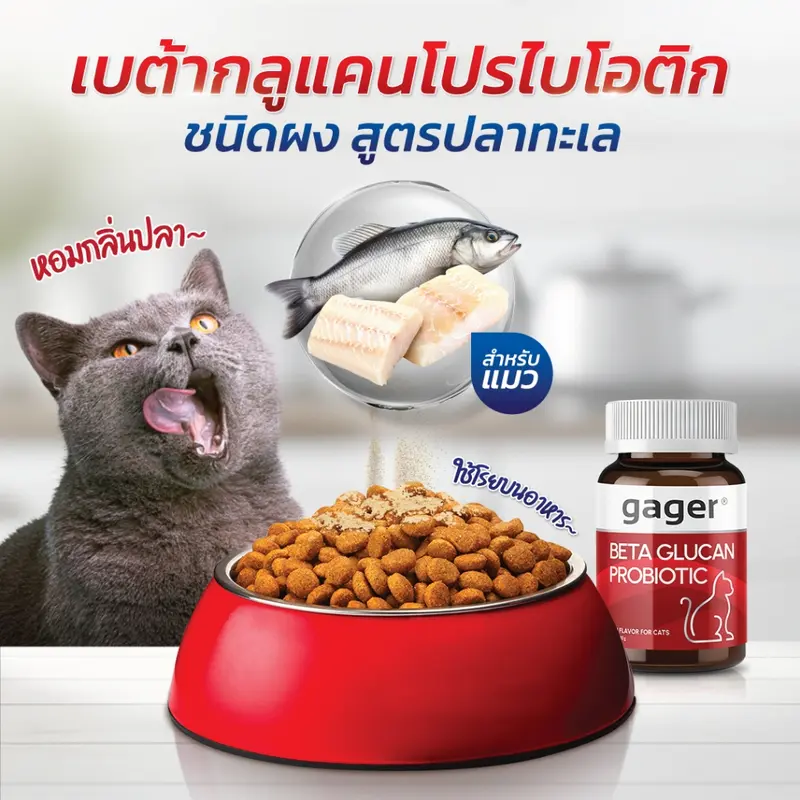 Gager (กาเจอร์) วิตามินแมว ผงเบต้าแมว ผงเบต้ากลูแคน+โปรไบโอติค2in1 เสริมสร้างภูมิคุ้มกัน กลิ่นปลา (มีตัวเลือก) - ภาพที่ 5