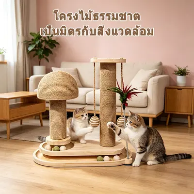 ที่ลับเล็บแมว ของเล่นแมว 5in1 คอนโดแมว คอนโดแมวไม้… - ภาพที่ 4