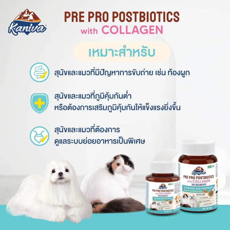 KANIVA PRE PRO POSTBIOTICS with COLLAGEN (3P) อาหารเสริมดูแลลำไส้และเสริมภูมิคุ้มกัน - Granules (แกรนูล) For Dogs & Cats - ภาพที่ 5