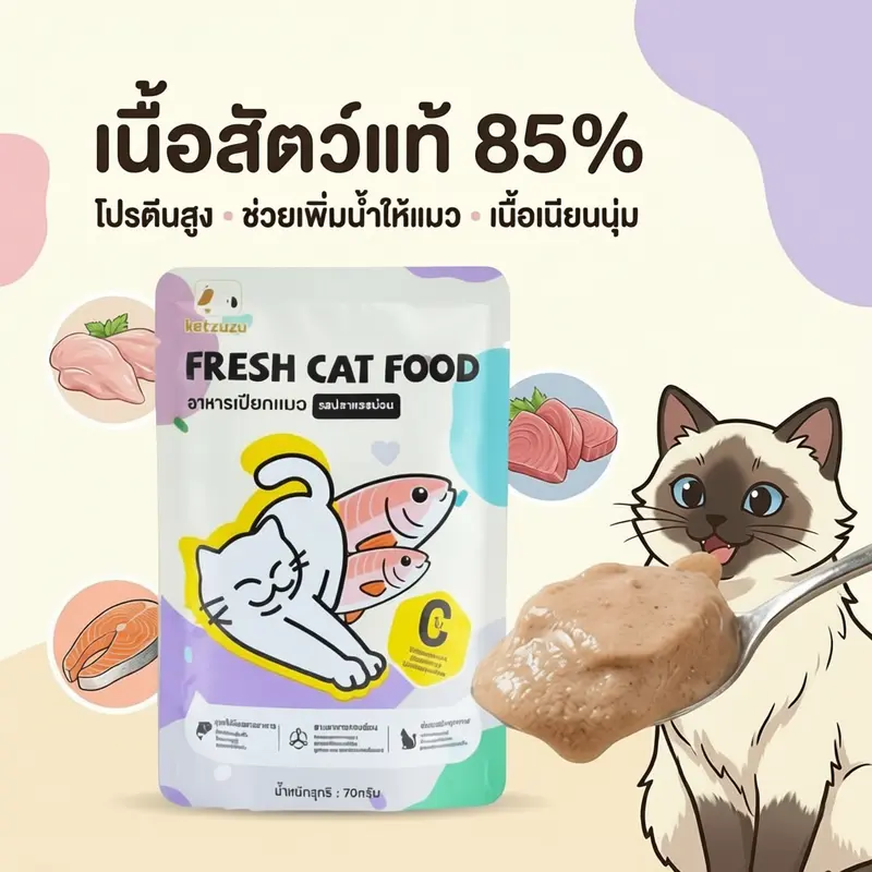 Ketzuzuอาหารแมว เกรดพรีเมี่ยม ไม่เค็ม ไม่ใส่สารปรุงแต่ง ทุกช่วงวัย 70g - ภาพที่ 5