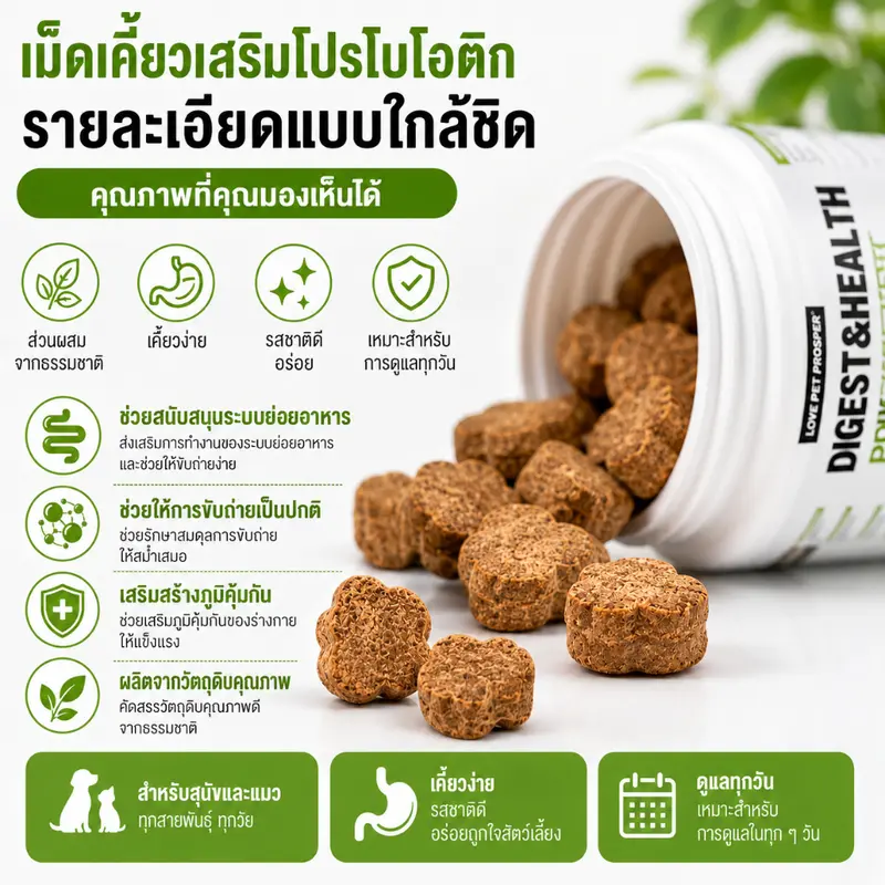 Love Pet Prosper Probiotic บำรุงลำไส้ ช่วยย่อยอาหาร ขนมเสริมสุขภาพสัตว์เลี้ยง 100เม็ด - ภาพที่ 4