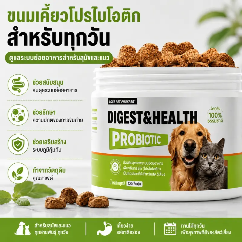 Love Pet Prosper Probiotic บำรุงลำไส้ ช่วยย่อยอาหาร ขนมเสริมสุขภาพสัตว์เลี้ยง 100เม็ด Love Pet Prosper Probiotic บำรุงลำไส้ ช่วยย่อยอาหาร ขนมเสริมสุขภาพสัตว์เลี้ยง 100เม็ด