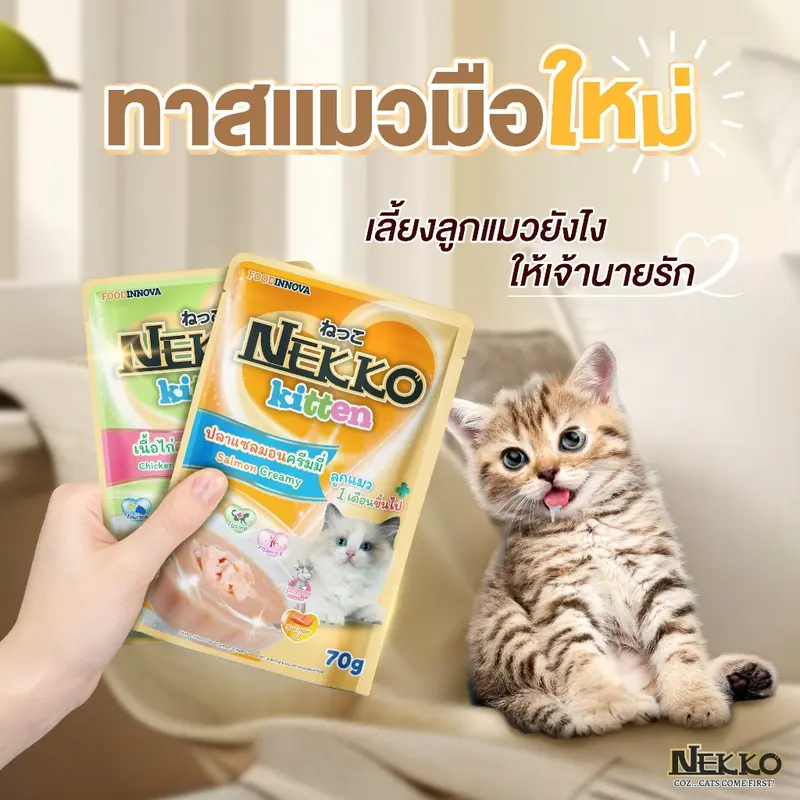 เน็กโกะ อาหารเปียกแมว แมวโต ลูกแมว Omega3 บำรุงขนและผิวหนัง 70g ยกโหล12ซอง - ภาพที่ 6