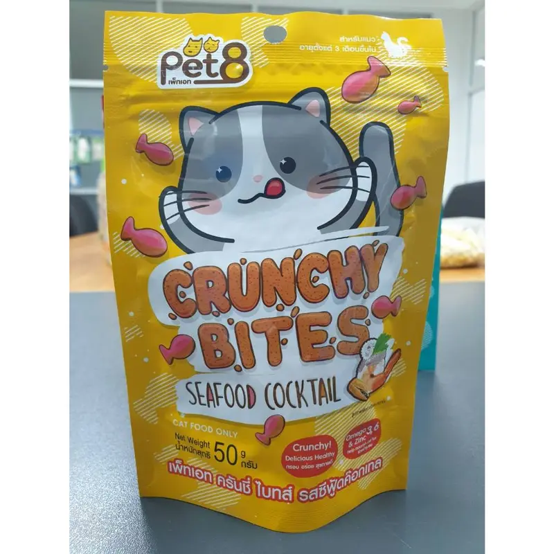 Pet8 ขนมแมว ครันชี่ ไบทส์ กรุ๊บกรอบ ขนาด 50g สูตรลดเค็ม เสริมOmega 3&6 และ zinc ช่วยบำรุงขน - ภาพที่ 5
