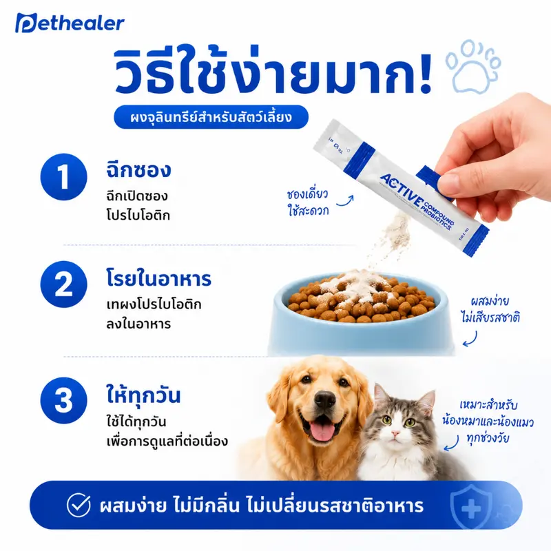 PETHEALER โปรไบโอติกสัตว์เลี้ยง 20 ซอง ดูแลลำไส้ สุนัขและแมว ใช้งานง่าย ผสมอาหารได้ - ภาพที่ 5