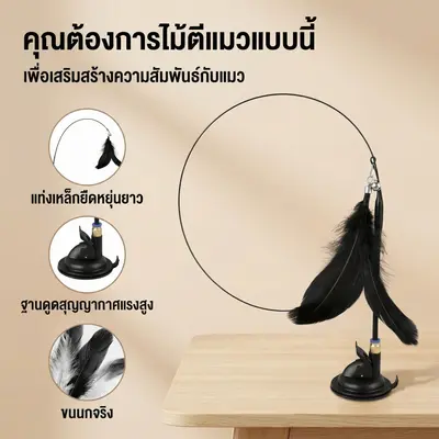 PETLUSCI ไม้ล้อเล่นแมว 80ซม ของเล่นแมวแบบโต้ตอบ… - ภาพที่ 4