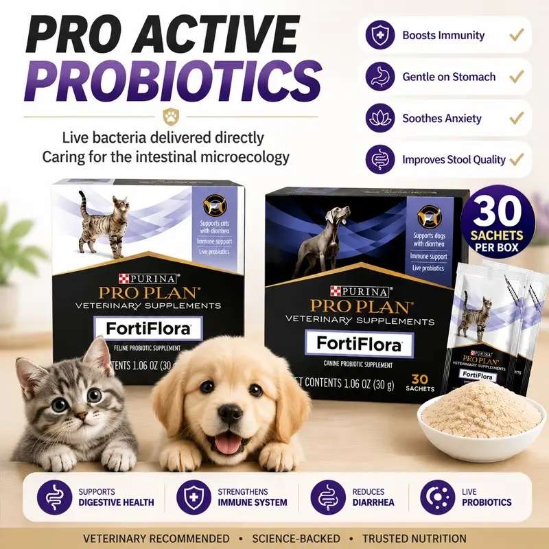 Proplan Fortiflora ผงโรยอาหารเสริมโพรไบโอติก ผงโรยอาหาร โพรไปโอติก สุนัขและแมว 30ซอง [1กล่อง] - ภาพที่ 3