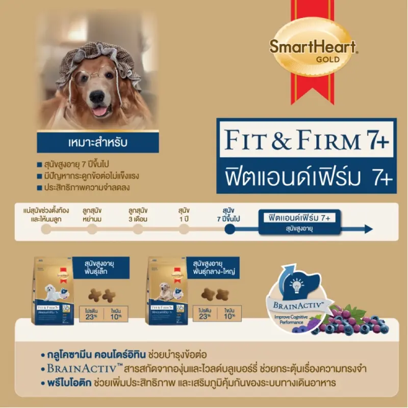 [ล็อตใหม่] อาหารสุนัข SmartHeart Gold Fit and Firm 7+ สมาร์ทฮาร์ท โกลด์ พันธุ์เล็ก พันธุ์กลาง พันธุ์ใหญ่ 7+ 3 kg - ภาพที่ 3