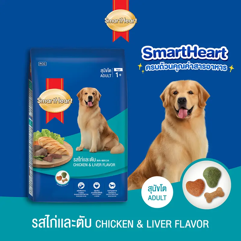 Smartheart สมาร์ทฮาร์ท อาหารสุนัข สุนัขโต SmartHeart Adult มีหลากหลายรสชาติ ขนาด20kg/กระสอบ - ภาพที่ 5