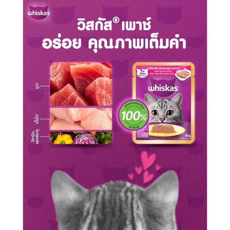 [กล่อง x12] [แถมเม็ด 50g ต่อโหล] Whiskas วิสกัส อาหารเปียกแมว 80 กรัม สูตรแมวโต แมวเด็ก แมวสูงอายุ - ภาพที่ 4